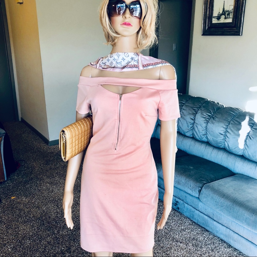 PINK off shoulder half zip DRESS sweetheart neck